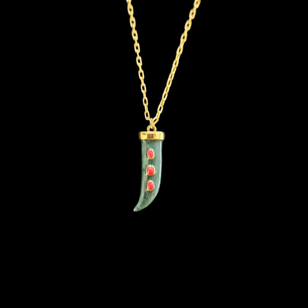 NWT - Italian Corno - Good Luck 18k Gold and Black Horn Pendant Necklace 3 Dots